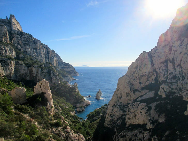 calanques, france, marseille, nature, panorama, panoramic, provence, rivages, sea, HD wallpaper