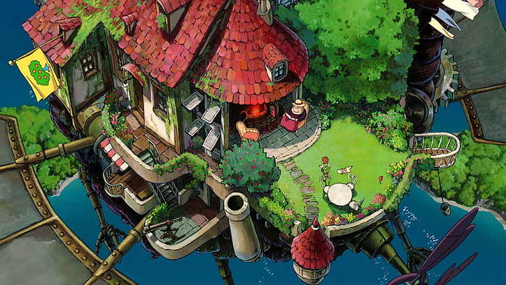 anime, Studio Ghibli, Hauru no Ugoku Shiro, castelo em movimento de Howl, HD papel de parede