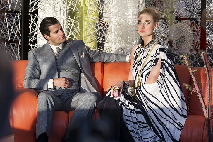 on the couch, sitting, Henry Cavill, Elizabeth Debicki, Agents A. N. To.L., The Man from U.N.C.L.E., HD wallpaper