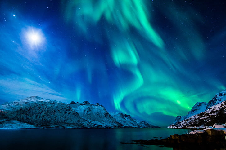 aurora borealis, lampu utara, aurora borealis, uk, 2015, Wallpaper HD