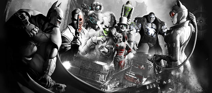 비디오 게임, 배트맨 : Arkham City, Batman, Harley Quinn, The Penguin, Two-Face, Joker, HD 배경 화면