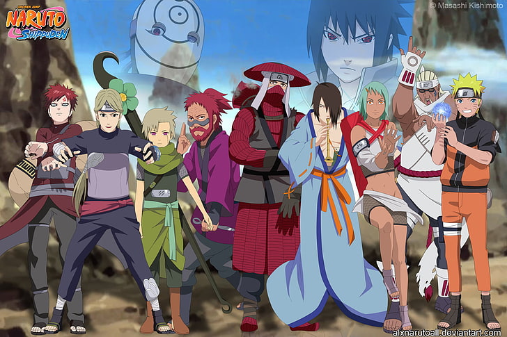 Illustration de personnages de Naruto Shippuden, Anime, Naruto, Gaara (Naruto), Jinchūriki (Naruto), Obito Uchiha, Fond d'écran HD