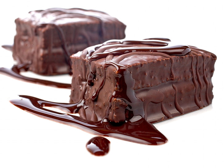 chocolate bar, cakes, pastries, chocolate, syrup, HD wallpaper
