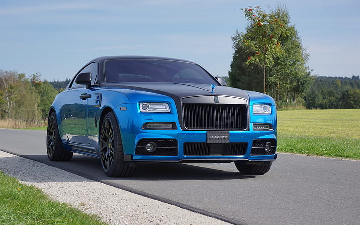 2015 Mansory Rolls-Royce Wraith niebieski luksusowy samochód widok z przodu, 2015, Mansory, Rolls, Royce, Wraith, niebieski, luksusowy, samochód, przód, widok, Tapety HD