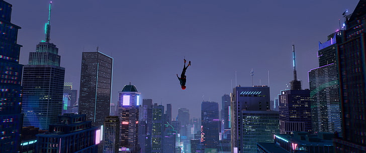 edificio de hormigón blanco y negro, Spider-Man, superhéroe, Spider-Man: Into the Spider-Verse, Miles Morales, Fondo de pantalla HD