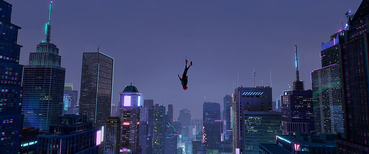 bangunan beton hitam dan putih, Spider-Man, superhero, Spider-Man: Into the Spider-Verse, Miles Morales, Wallpaper HD HD wallpaper