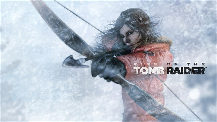 Fondo de pantalla de Tomb Raider, Rise of the Tomb Raider, arco y flecha, nieve, videojuegos, arco, Lara Croft, Tomb Raider, Fondo de pantalla HD