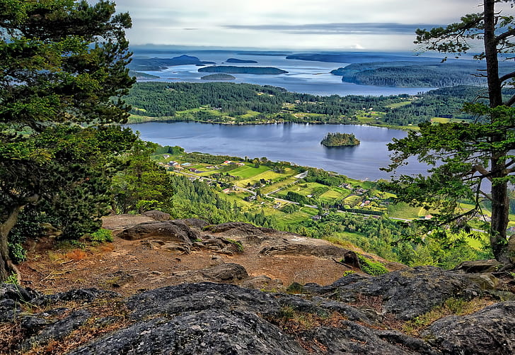 See, Panorama, Washington, Buchten, Puget Sound, Campbell Lake, die Insel Fidalgo, Fidalgo Island, HD-Hintergrundbild
