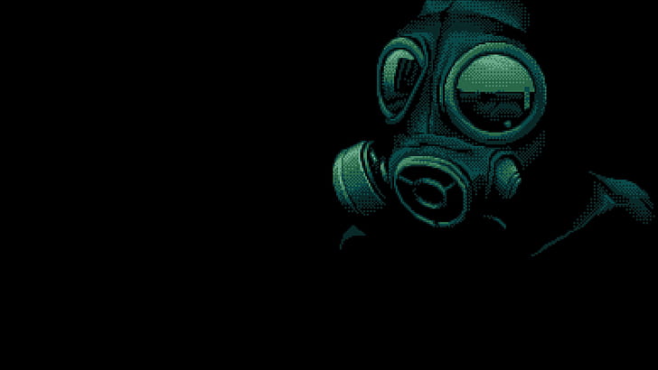 dark, gas masks, pixel art, HD wallpaper