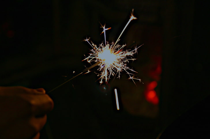 ignited sparkler, bengal fire, sparks, glitter, HD wallpaper