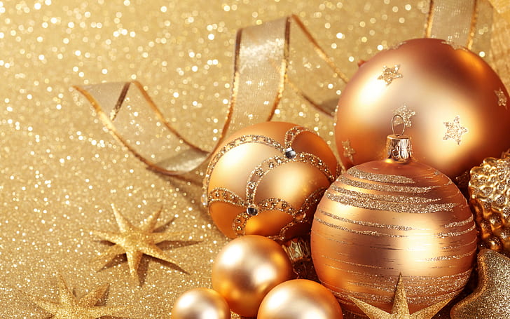Festività, Natale, ornamenti natalizi, Golden, Sfondo HD