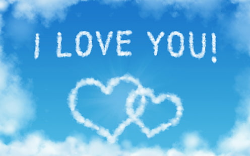 I Love You, Heart-shaped clouds in the blue sky, Love, Heart, Clouds, Blue, Sky, HD wallpaper HD wallpaper