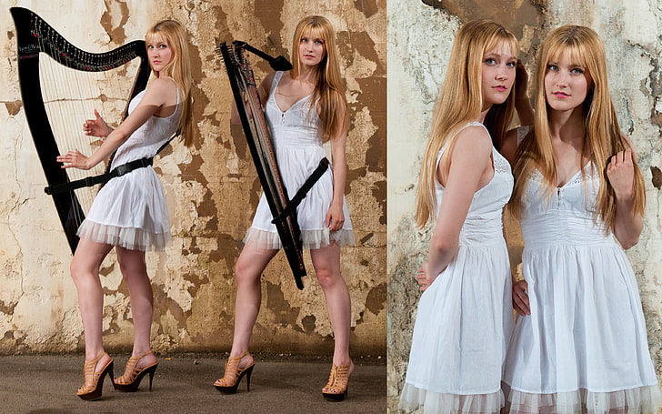 mulheres, músico, Harp Twins, loira, gêmeos, HD papel de parede