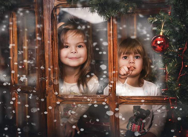 photography, winter, snow, children, happy, HD wallpaper