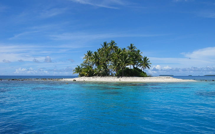 landskap, ö, atoller, palmer, hav, HD tapet