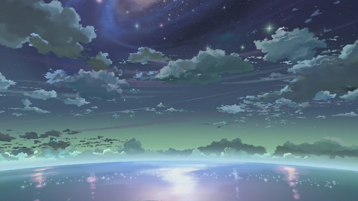 nuages ​​blancs, 5 centimètres par seconde, Makoto Shinkai, ciel, Fond d'écran HD