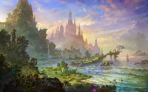 arte de fantasía, castillo, obra de arte, Fondo de pantalla HD HD wallpaper
