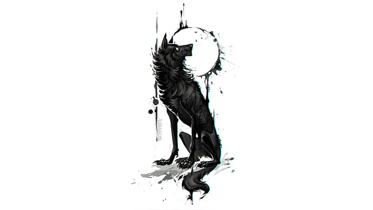 Wolf, traditionelle Kunst, weißer Hintergrund, abstrakt, HD-Hintergrundbild
