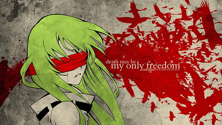 male animation character illustration, anime, Code Geass, blindfold, birds, C.C., HD wallpaper