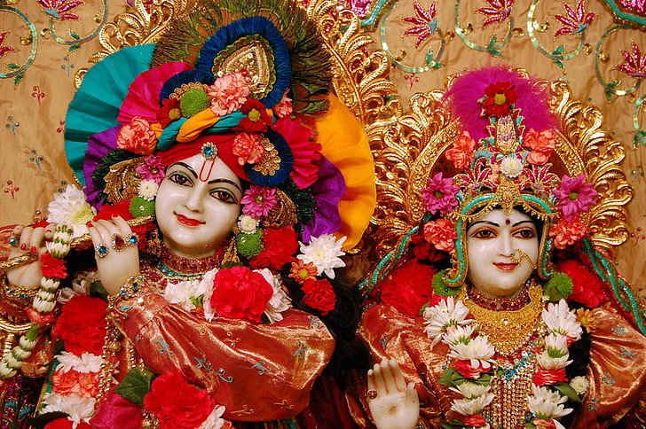 Shree Krishna Bhagwan, två hinduiska gudstatutter, Gud, Lord Krishna, radha, staty, HD tapet
