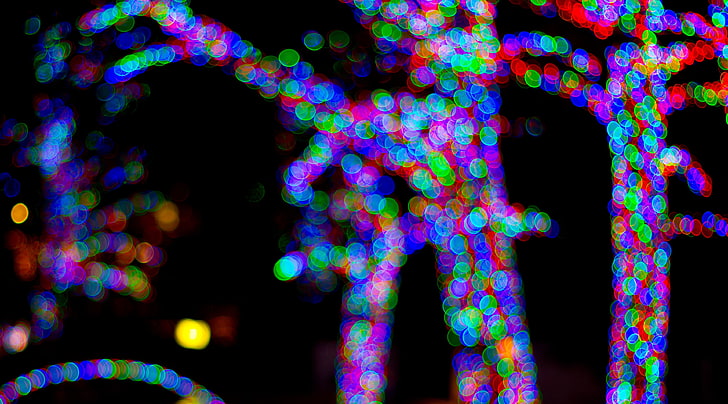 Christmas Night Bokeh, Aero, Bokeh, Lights, Trees, Colored, Light, Tree, Colors, Bright, Christmas, Texas, Holiday, 2011, decorations, sanantonio, riverwalk, saphotowalk, HD wallpaper