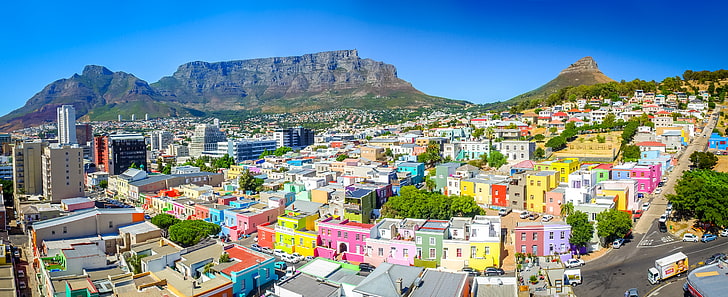 Ciudad del Cabo, montañas, Sudáfrica, Table Mountain, Bo-Kaap, ciudad, edificio, Fondo de pantalla HD