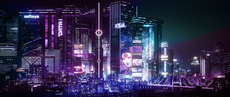 Japonia, cyberpunk, cyjan, futurystyczny, Tapety HD HD wallpaper
