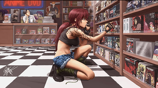 woman in black crop top anime, anime, Revy, Black Lagoon, anime girls, HD wallpaper HD wallpaper