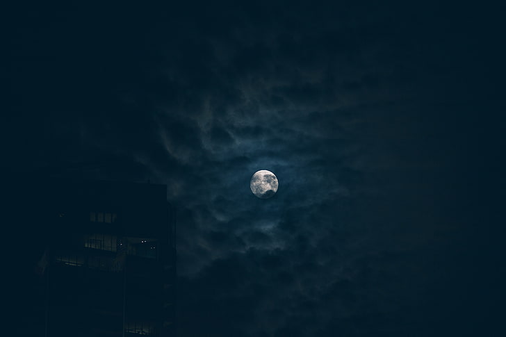 czarno-szary laptop HP, Gabriel Santiago, Księżyc, noc, chmury, Tapety HD