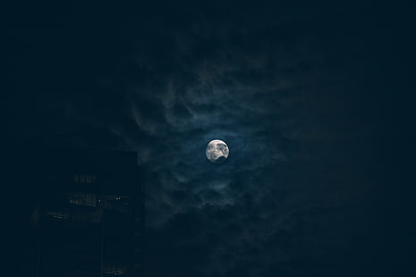 czarno-szary laptop HP, Gabriel Santiago, Księżyc, noc, chmury, Tapety HD HD wallpaper