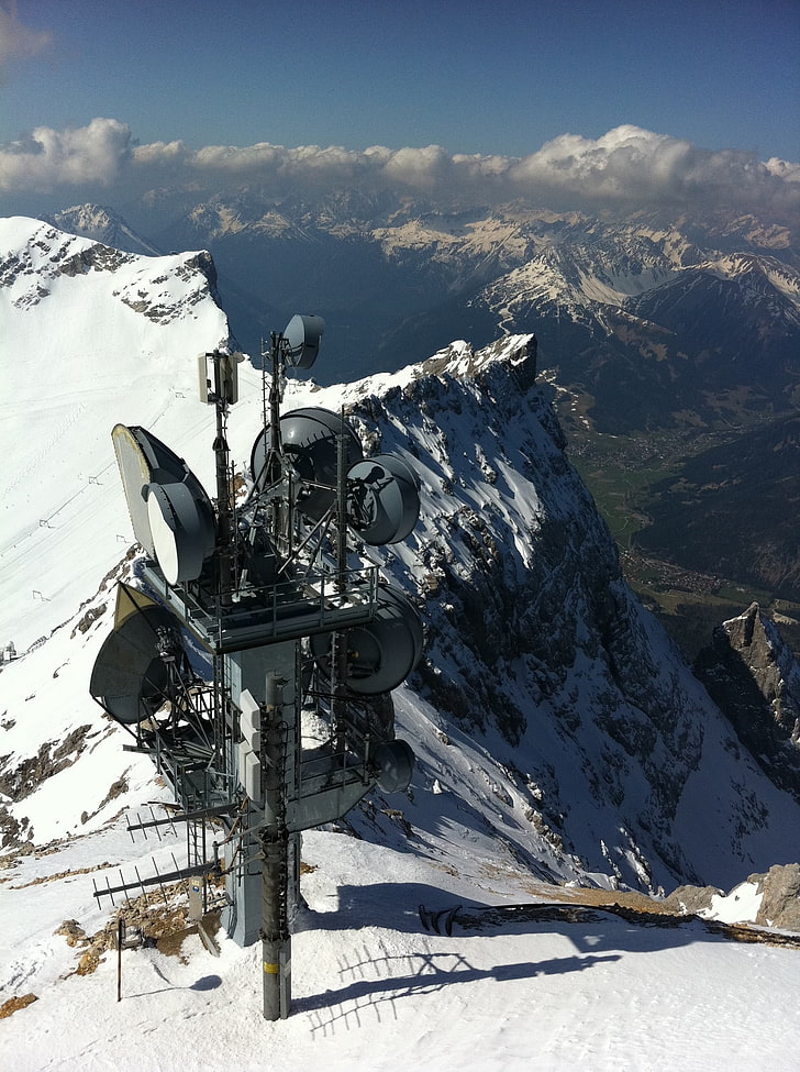 antenna, mountains, snow, HD wallpaper