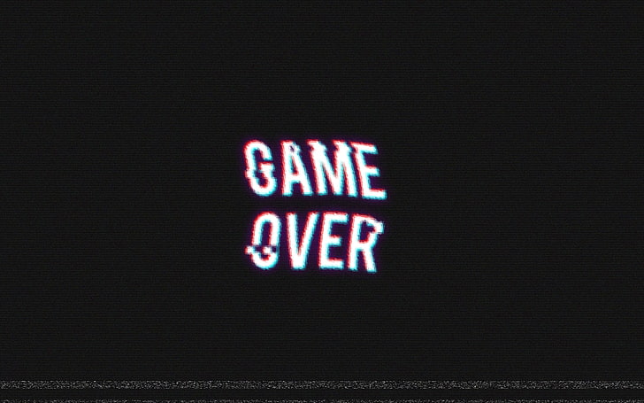 black background with game over text overlay, GAME OVER, video games, retro games, distortion, HD wallpaper