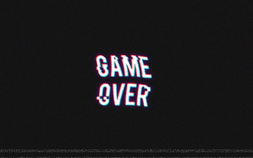 พื้นหลังสีดำพร้อมเกมโอเวอร์เลย์ข้อความ GAME OVER วิดีโอเกมเกมย้อนยุคการบิดเบือน, วอลล์เปเปอร์ HD HD wallpaper