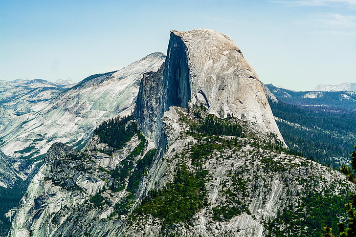 dağ, Half Dome, Kaliforniya, 5K, Yosemite, orman, Milli Park, HD masaüstü duvar kağıdı