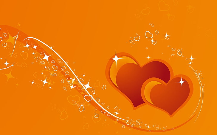 wallpaper hati oranye, jantung, pasangan, cahaya, Wallpaper HD