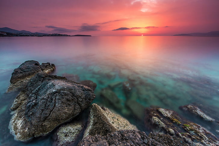 Sunrise Crete, sunrise, coast, horizon, Crete, HD wallpaper