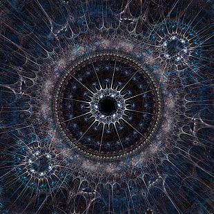 круглые сине-серые обои, Кэмерон Грей, духовные, сакральная геометрия, фрактал, цифровое искусство, HD обои HD wallpaper