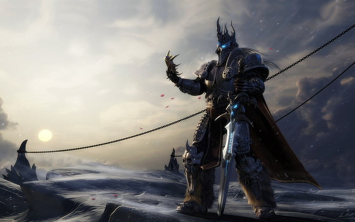 mężczyzna w garniturze trzymający miecz, Arthas, Lich King, gry wideo, World of Warcraft, Tapety HD