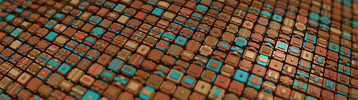 wallpaper coklat dan biru, pola, abstrak, generasi prosedural, 3D, Mandelbulb 3D, cube, Wallpaper HD