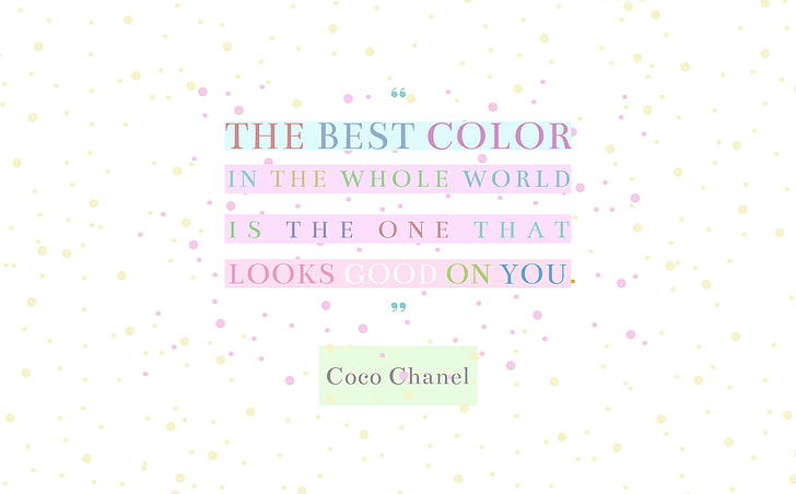 Coco Chanel cite la meilleure couleur, artistique, typographie, coloré, pastel, points, cocochanel, couleur, meilleur, citation, chanel, Fond d'écran HD