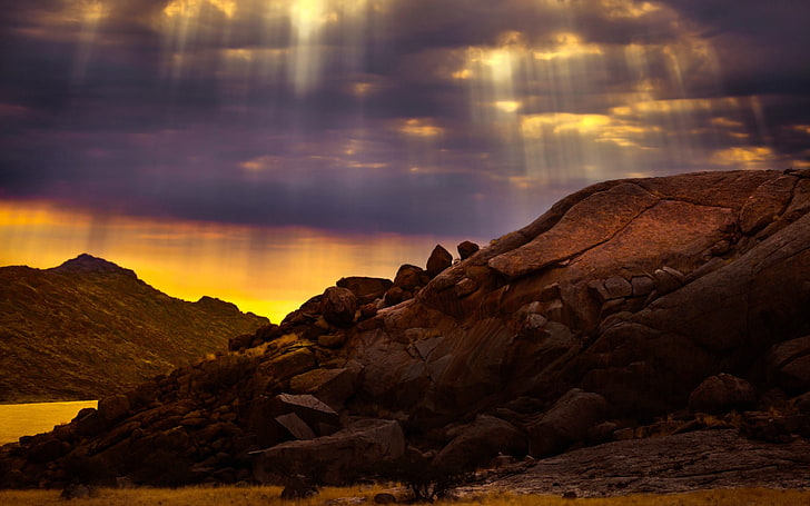 Rock Mountain, paisaje, roca, rayos de sol, montañas, luz solar, naturaleza, Fondo de pantalla HD