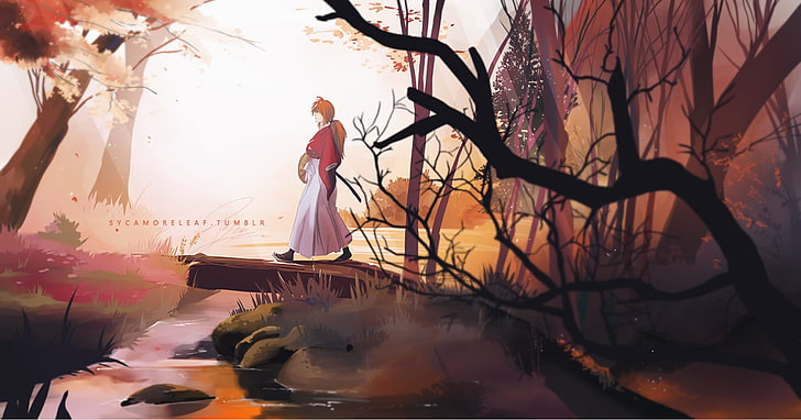 arte de fantasía, Rurouni Kenshin, chicos de anime, Fondo de pantalla HD