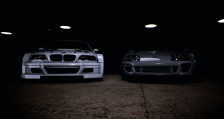 Need for Speed, white, grey, Toyota Supra, BMW, HD wallpaper