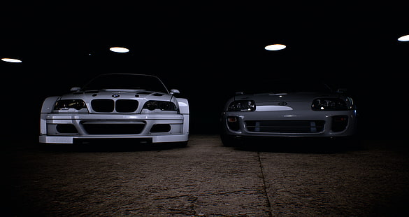 Need for Speed, white, grey, Toyota Supra, BMW, HD wallpaper HD wallpaper