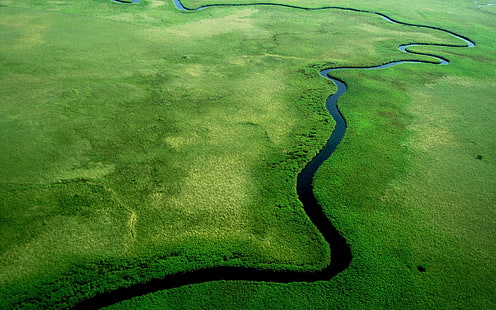 река, природа, вид сверху, зеленый, HD обои HD wallpaper