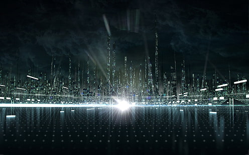 edificios de la ciudad, ciencia ficción, ciudad futurista, arte digital, Fondo de pantalla HD HD wallpaper