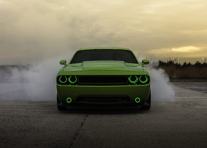 зеленый, Dodge Challenger, автомобили, HD, HD обои