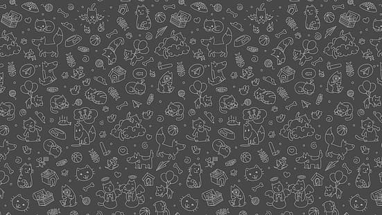 패턴, 흑백, 전보, 로고, 고양이, 개, 물고기, 농구, 4K, HD 배경 화면 HD wallpaper