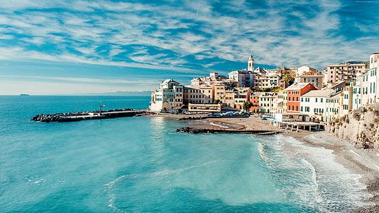 италия, побережье, тирренское море, дома, небо, облака, бронирование, отдых, путешествия, HD обои HD wallpaper