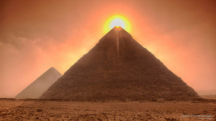 사막의 태양, 피라미드, 기자, 이집트, 랜드 마크, HD 배경 화면